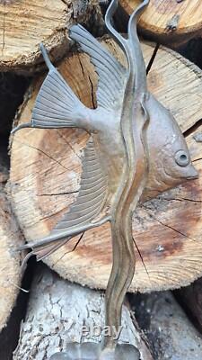 Bronze Animalier Art-déco Scalaire Poisson Patine Brune 27 Cms