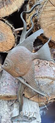 Bronze Animalier Art-déco Scalaire Poisson Patine Brune 27 Cms