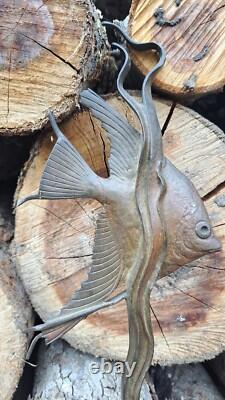 Bronze Animalier Art-déco Scalaire Poisson Patine Brune 27 Cms