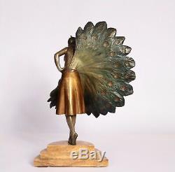 Bronze Art Deco Femme Éventail 1930