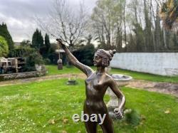 Bronze Art Déco danseuse nue à la lanterne signé Fugère socle onyx sculpture anc