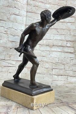 Bronze Marbre Statue Romain Militaire Guerrier Guerre Art Déco Sculpture Décor