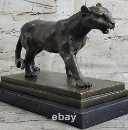 Bronze Sculpture Art Déco Noir Panthère Animal Statue Jaguar Figurine Léopard