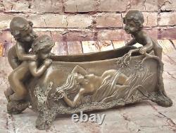 Bronze Sculpture Art Déco Nouveau Jardinière Vase Fonte Intérieur / Extérieur