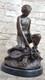 Bronze Sculpture Chair Garçon Avec Tortue Art Déco Figurine Statue Maison Deco