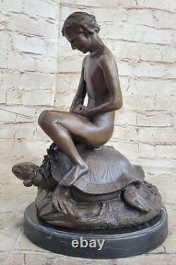 Bronze Sculpture Chair Garçon Avec Tortue Art Déco Figurine Statue Maison Deco