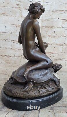 Bronze Sculpture Chair Garçon Avec Tortue Art Déco Figurine Statue Maison Deco