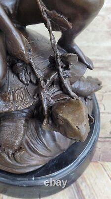 Bronze Sculpture Chair Garçon Avec Tortue Art Déco Figurine Statue Maison Deco