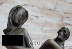 Bronze Sculpture Statue Art Déco Nu Nymphe Avec Squelette Figurine Solde Ouvre