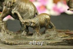 Bronze Trois Éléphants Marche Statue Sculpture Deco Animal Figurine Art Décor