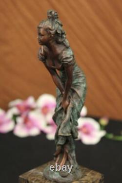 Buste De La Jeune Fille Triste Sculpture En Bronze Et Marbre Art Déco Figurine