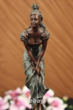Buste De La Jeune Fille Triste Sculpture En Bronze Et Marbre Art Déco Figurine