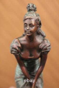 Buste De La Jeune Fille Triste Sculpture En Bronze Et Marbre Art Déco Figurine