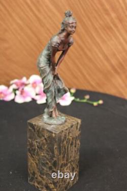 Buste De La Jeune Fille Triste Sculpture En Bronze Et Marbre Art Déco Figurine