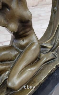 C. MIRVAL Statue En Bronze Art Déco Danseuse Sculpture Figurine Nue En Marbre