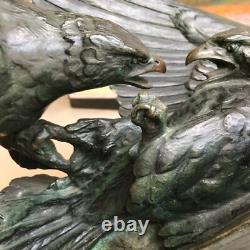 COMBAT D'AIGLES signé RICHÉ sculpture Bronze ART DECO patine antique vintage µ