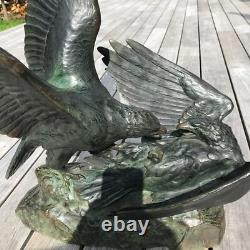 COMBAT D'AIGLES signé RICHÉ sculpture Bronze ART DECO patine antique vintage µ