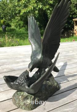 COMBAT D'AIGLES signé RICHÉ sculpture Bronze ART DECO patine antique vintage µ