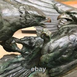 COMBAT D'AIGLES signé RICHÉ sculpture Bronze art déco antique vintage