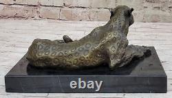 Captivant Fonte Bronze Figurine De Un Guépard, Signée Art Déco Faune Artistique