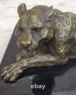 Captivant Fonte Bronze Figurine De Un Guépard, Signée Art Déco Faune Artistique