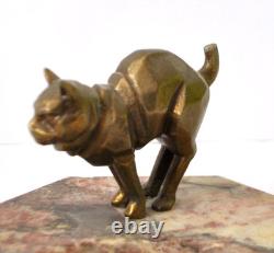 Cendrier Art Déco Sculpture Chat en Bronze sur marbre années 1920