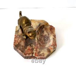 Cendrier Art Déco Sculpture Chat en Bronze sur marbre années 1920