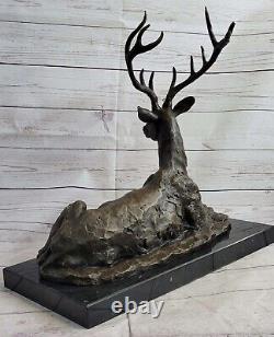 Cerf Élan Renne Buck Hunter Bronze Marbre Statue Sportsman Faune Art Déco Décor