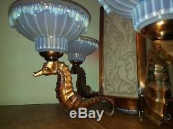 Chandelier lustre art deco hyppocampe seahorse bronze boris lacroix petitot ezan