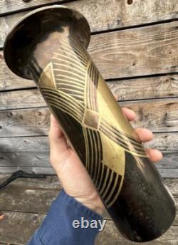 Claudius Linossier Vase Bronze Dinanderie Ancien Art Deco Moderniste Dunand