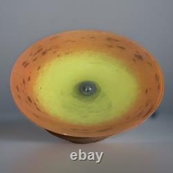 Coupe Schneider Art Déco sur pied bronze Verre marmoréen orange / jaune Signée