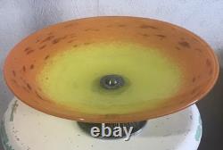 Coupe Schneider Art Déco sur pied bronze Verre marmoréen orange / jaune Signée