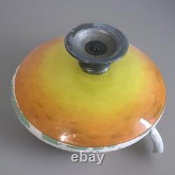 Coupe Schneider Art Déco sur pied bronze Verre marmoréen orange / jaune Signée