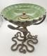 Coupe Verre Epais/ Argent/ Monture Bronze 3 Serpents Entrelaces/ Art Deco