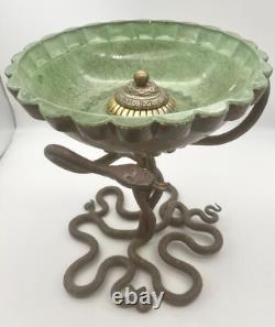 Coupe Verre Epais/ Argent/ Monture Bronze 3 Serpents Entrelaces/ Art Deco