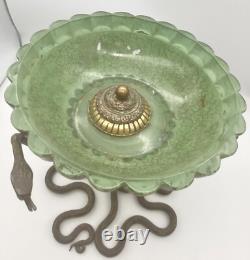 Coupe Verre Epais/ Argent/ Monture Bronze 3 Serpents Entrelaces/ Art Deco