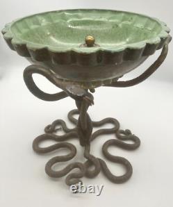 Coupe Verre Epais/ Argent/ Monture Bronze 3 Serpents Entrelaces/ Art Deco