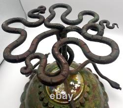 Coupe Verre Epais/ Argent/ Monture Bronze 3 Serpents Entrelaces/ Art Deco