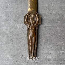 Coupe-papier en bronze Art Déco 1930 patine chocolatée femme et enfant M3950