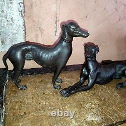 Couple de lévrier en bronze style Art Déco patine noire, chien, greyhound