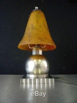 DAUM BRANDT lampe art deco bronze nikelé pate de verre gallé, lalique
