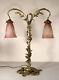 Daum Nancy Lampe Double Art Déco En Bronze Et Tulipes Nuagées 1920/1925