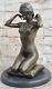 Deco Sculpture Chair Ouest Signée Statue Nue Femme Fille Bronze Marbre Art D