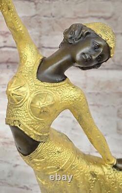 Doré Bureau à Domicile Décoration Art Déco Danseuse Bronze Statue Signé Chiharus
