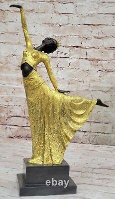 Doré Bureau à Domicile Décoration Art Déco Danseuse Bronze Statue Signée Figure