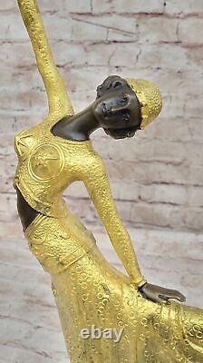 Doré Bureau à Domicile Décoration Art Déco Danseuse Bronze Statue Signée Figure