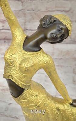Doré Bureau à Domicile Décoration Art Déco Danseuse Bronze Statue Signée Figure