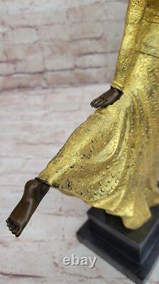 Doré Bureau à Domicile Décoration Art Déco Danseuse Bronze Statue Signée Figure