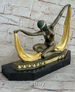 Écharpe Dancer Pure Bronze Art Déco Signé Mirval Sculpture Statue Chair