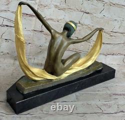 Écharpe Dancer Pure Bronze Art Déco Signé Mirval Sculpture Statue Chair